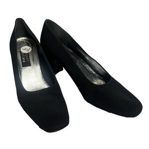 Stuart Weitzman Heels Pumps Shoes sz 9.5M Black Fabric Wedding Evening Cocktail